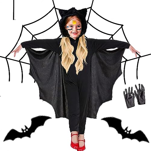 Lemotoy Vampir Kostüm Kinder Newtic Fledermaus Kostüm Kinder Faschingskostüme Kinder Fledermaus Für Kinder Fledermaus Flügel Kostüm Mit Stirnband Für Halloween-Dress Up Jungen Und Mädchen (L) von Lemotoy