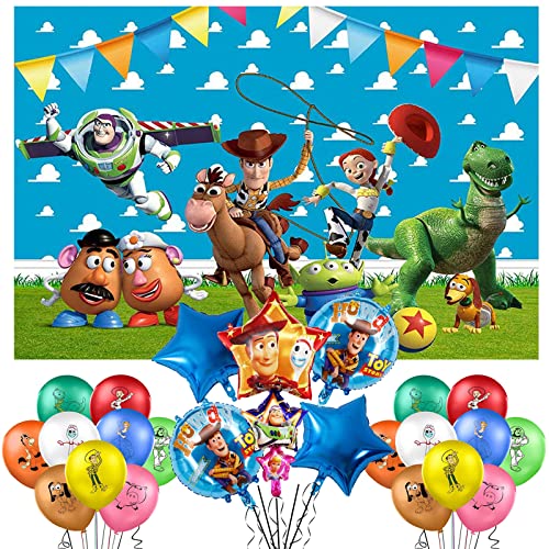 Toy Story Geburtstag Deko Lemotoy 26Pcs Luftballon Spielzeug Toy Story Hintergrund Für Kinder Theme Birthday Party Decorations Foto-Hintergrund Toy Story Luftballons Kindergeburtstag Folienballons von Lemotoy