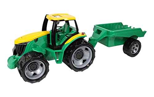 Lena 02122 2122 Giga Trucks Traktor und Anhänger grün, Starke Riesen Spielfahrzeug Set mit Trecker 62 cm und Hänger ca. 43 cm, Spielzeugtraktor Gespann für Kinder ab 3 Jahre von Lena