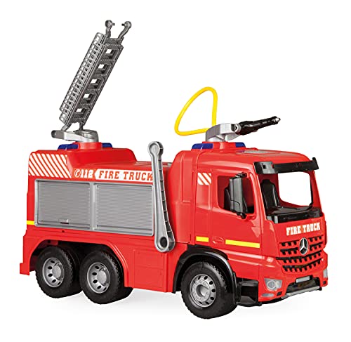 Lena 02158 - Starke Riesen GIGA Trucks Feuerwehr Arocs, stabiles Feuerwehrauto ca. 66 cm, Löschfahrzeug mit 3 Achsen, 1,5 Liter Tank und Wasserkanone bis 8 Meter, Fahrzeug für Kinder ab 3 Jahre, Rot von Lena