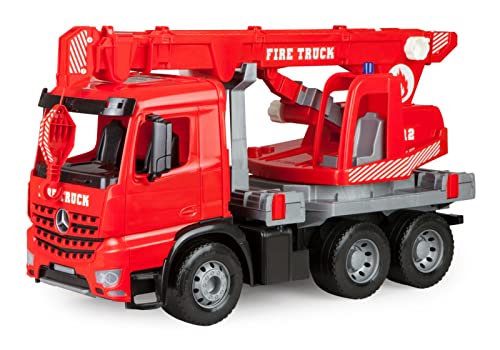 Lena 02175 Mercedes-Benz Giga Trucks Feuerwehr Kranwagen Arocs, Starke Riesen Feuerwehrkran rot, mit 3 Achsen, ca. 70 cm, Kranauto mit Seilwinde bis 1,05 m, Spielfahrzeug für Kinder ab 3 von Lena