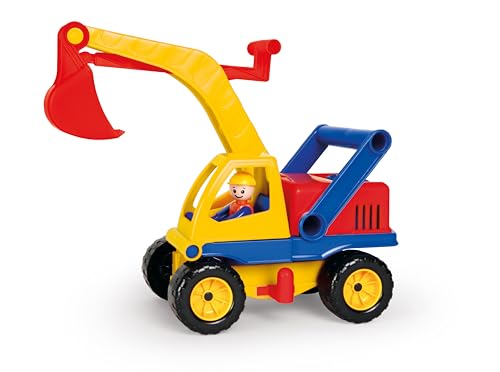 Lena 04151 Aktiv Bagger, ca. 35cm, mit beweglicher Lena Spielfigur, Baustellen Spielfahrzeug für Kinder ab 2 Jahre, robuster Schaufelbagger mit funktionstüchtigen Baggeram und Haltegriff von Lena