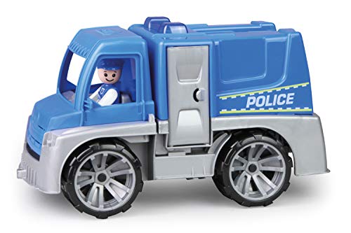 Lena 04455 - TRUXX Polizei Einsatzfahrzeug mit Spielfigur als Polizist mit Schutzschild, Polizeiauto mit Zubehör, Polizeitransporter mit Türen zum Öffnen, Spielfahrzeug für Kinder ab 24m+, Blau, Silber von Lena