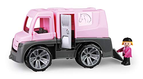 Lena 04458 x TRUXX Pferdetransporter Spielfigur als Reiterin, Spielset Transporter für Pferde und Zubehör, Transportfahrzeug mit Türen zum Öffnen, Spielfahrzeug für Kinder ab 24m+, pink, Silber von Lena