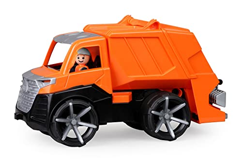 Lena 04534 - TRUXX² Müllwagen mit Mülltonne, Nutzfahrzeug ca. 30 cm, Robustes Müllauto mit Tonne und vollbeweglicher Spielfigur, für Kinder ab 2 Jahre, Spielfahrzeug orange/schwarz von Lena