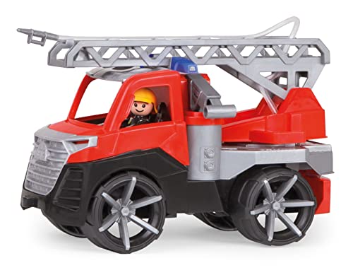 Lena 04535 - TRUXX² Feuerwehr Leiterwagen, Feuerwehrauto ca. 28 cm, Feuerwehrwagen mit klappbarer Leiter, Wasserspritze und vollbeweglicher Spielfigur, für Kinder ab 2 Jahre, Spielfahrzeug rot von Lena