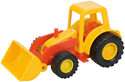 Lena 1231 Mini Compact Traktor mit Schaufel, Radlader ca. 12 cm, Trecker Schaufellader für Kinder ab 2 Jahre, Robustes Fahrzeug für Sandkasten, Strand und Kinderzimmer, Gelb und Rot von Lena