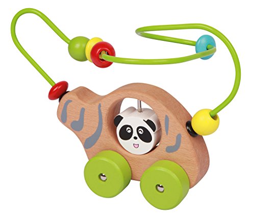 Lena 32046 - Holzspielzeug Helikopter Panda Bär, Heli mit Motorikschleife, Hubschrauber aus Holz mit Motorik Elementen, Motorikspielzeug und Greifling für Kinder ab 18+ Monaten, ca. 16 x 11 x 18,5 cm von Lena