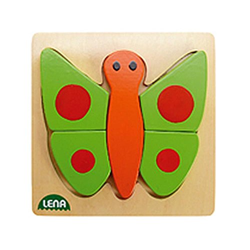 Lena 32067 - Holzpuzzle Schmetterling, Kinderpuzzle mit Grundplatte 14 x 14 cm und 5 Puzzleteilen, Teile und Platte aus FSC 100% Holz, Puzzlespiel für Kinder ab 18+ Monaten, Legespiel für Kleinkinder von Lena