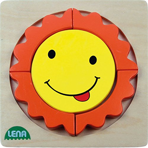 Lena 32131 Holzpuzzle Sonne, Kinderpuzzle mit Grundplatte 14x14 cm und 5 Puzzleteilen, Teile und Platte aus FSC 100% Holz, Puzzlespiel für Kinder ab 18+ Monaten, Legespiel für Kleinkinder, Mehrfarbig von Lena