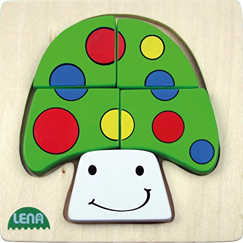 Lena 32138 Holzpuzzle Pilz, Kinderpuzzle mit Grundplatte 14 x 14 cm und 5 Puzzleteilen, Teile und Platte aus FSC 100% Holz, Puzzlespiel für Kinder ab 18+ Monaten, Legespiel für Kleinkinder, Mehrfarbig von Lena