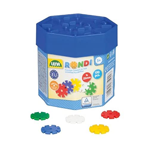 Lena 35945 Steckspiel Rondi 25 in Baudose, 170 Teile in bunten Farben, ca. 25 mm, Konstruktionsspielzeug mit Steckteilen, Spielset mit Steckbausteine für Kinder ab 2 Jahre, Schneeflocken Bausteine von Lena