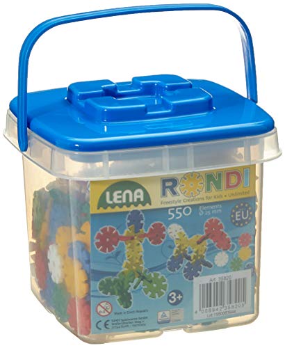 Lena 35820 Rondi 25 Eimer Konstruktionsspielzeug ab 3 Jahren - 550 x Steckbausteine, Kinder Bauset für kreatives Spielen, Regt die Fantasie an und schult Motorik von Lena