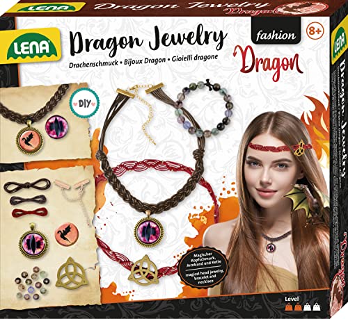 Lena 42303 Bastelset Drachen-Juwelen, Schmuckbastel Set mit Halskette mit Amulett, Perlenarmband und magischem Haarschmuck, DIY Dragon Jewelry, Fashion Kreativset für Kinder ab 8 Jahren, Mittel Lena 42303 Bastelset Drachen-Juwelen, Schmuckbastel Set mit Halskette mit Amulett, Perlenarmband und magischem Haarschmuck, DIY Dragon Jewelry, Fashion Kreativset für Kinder ab 8 Jahren, Mittel von Lena