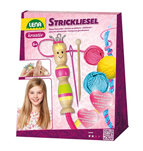 Lena 42629 Strickliesel für Kinder ab 6 Jahren - Bastelset, Strickliesel Set mit 3 x Wollgarn, Stricknadel & Kunststoffnadel, Stricken für Kinder leicht gemacht von Lena