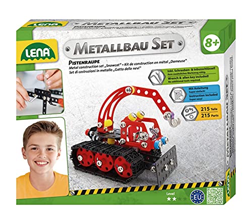 Lena 42675 - Metallbau Set Pistenraupe mit 215 Teilen, Metall Bausatz inklusive Werkzeug und Anleitung, Metallbaukasten zum Zusammenbauen, Konstruktion Baukasten, Nutzfahrzeug für Kinder ab 8 Jahre von Lena