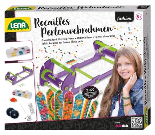 Lena 42722 Rocailles Perlenwebrahmen Kinder Bastelset ab 8 Jahren - Kreative Glasperlen Armbänder selber machen ganz leicht, Perlen weben für Kinder von Lena