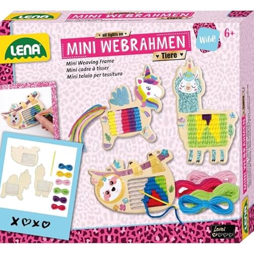 Lena 42723 Mini Webrahmen Tiere, Faltschachtel, mehrfarbig von Lena