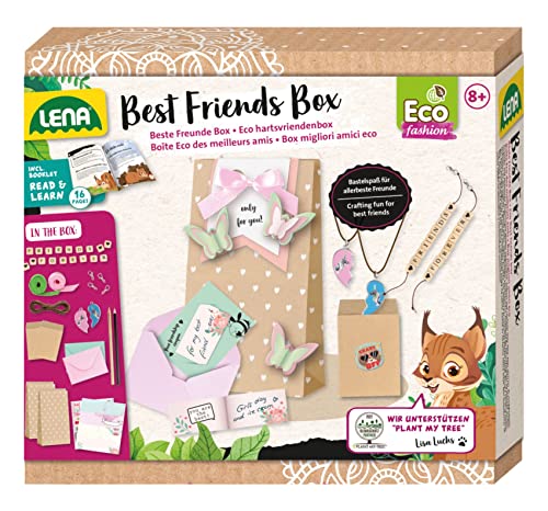 Lena 42833 Eco Bastelset Beste Freunde Box mit je 2 Freundschaftsbändern mit Perlen und-Ketten mit Herz Anhänger, Geschenktüten, Geschenkkarten und Begleitheft Plant My Tree, für Kinder ab 8 Jahren von Lena