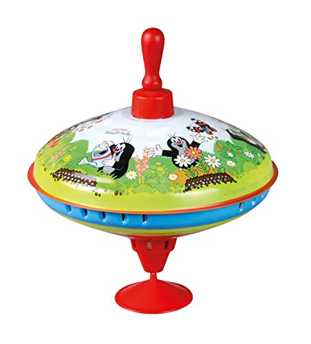 Lena tin toys 52249 - Brummkreisel Ø19 cm Der kleine Maulwurf, Metall Kreisel, Schwungkreisel aus Blech, klassischer Pumpkreisel, Blechkreisel mit Spitze, Spielzeugkreisel für Kinder ab 18 Monate von Lena