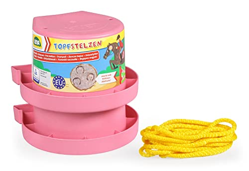 Lena 61412DF Hufeisen Stelzen, Topfstelzen Hufe, Laufdosen ca. 13 cm, Kindertopfstelzen zum Balance üben, Becherstelzen einfarbig, Eimerstelzen in Rosa, Laufdollis für Kinder ab 36 Monaten von Lena