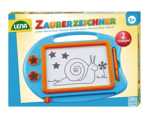 Lena 65696 Block Zeichentafel, magische Tafel ca. 20 cm, Zaubermaltafel 2 Fach sortiertZauberzeichner für Kinder ab 3 Jahre, Orange, moyen von Lena