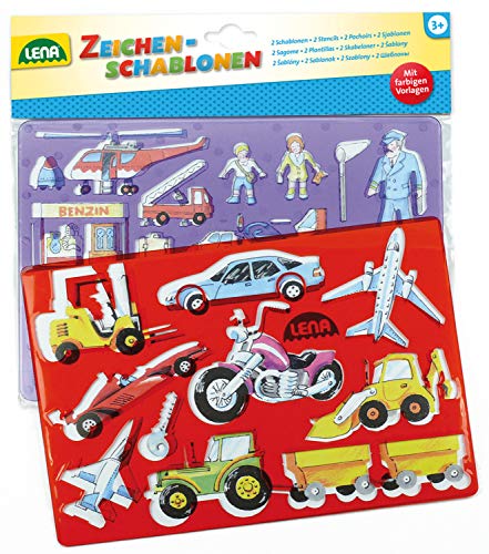 Lena 65773, 2er Zeichenschablonen Set Menschen, 2 Schablonen und Farbvorlagen mit Fahrzeugen und Personen Motiven, Malschablonen je ca. 26 x 19 cm, Malset für Kinder ab 3 Jahre von Lena