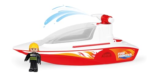 Lena BOAZZ Feuerwehrboot 36 cm, Spielzeugboot Indoor und Outdoor, für Kinder ab 2 Jahren, mit Wassertank und Spritzfunktion, in buntem Schaukarton von Lena