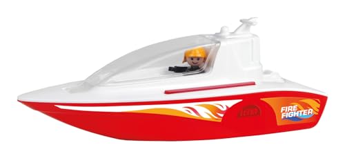 Lena BOAZZ Feuerwehrboot 36 cm, Spielzeugboot Indoor und Outdoor geeignet, für Kinder ab 2 Jahren, Kabine zum öffnen, Zwei Sitzplätze Plus Spielfigur, Rot von Lena