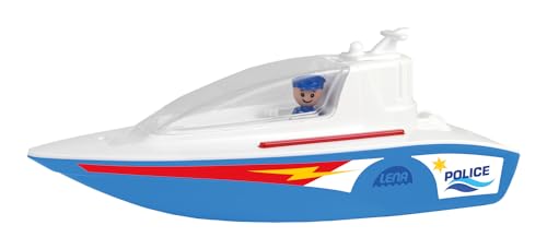 Lena BOAZZ Polizeiboot 36 cm, Spielzeugboot Indoor und Outdoor geeignet, für Kinder ab 2 Jahren, Kabine zum öffnen, Zwei Sitzplätze Plus Spielfigur, Blau von Lena