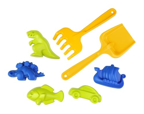 Lena Sandset, 7-teilig mit Schaufel und Rechen, T-Rex, Stegosaurus, Fisch, Auto und Wikingerschiff, geeignet ab 12 Monate, verpackt im Netz Lena Sandset, 7-teilig mit Schaufel und Rechen, T-Rex, Stegosaurus, Fisch, Auto und Wikingerschiff, geeignet ab 12 Monate, verpackt im Netz von Lena