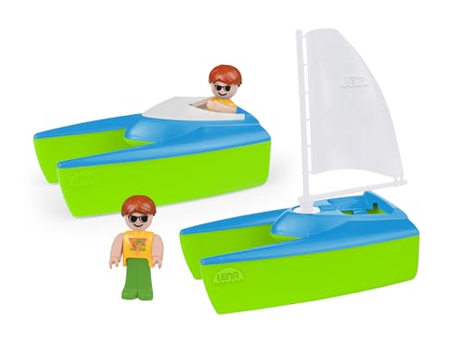 Lena Set Boaties Segelboot und Sportboot 17 cm, mit Zwei Spielfiguren im coolen Surfer-Look, Indoor und Outdoor geeignet, für Kinder ab 2 Jahren von Lena