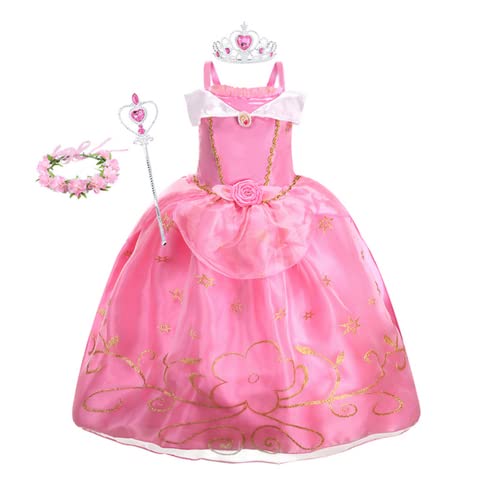 Lengender 2022 Neues Kinder Mädchen Kostüm Aurora Prinzessin Kleid mit Zubehör für Halloween Weihnachtsfeier Geburtstag Karneval (Dress Set D, 110) von Lengender