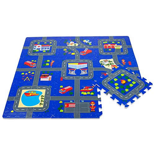 Leo & Emma Hochwertige Puzzlematte Spielstraße Kinder-Spielteppich Spielmatte mit Straßenzug Als Krabbelmatte zum Toben, mit tollem Straßenmuster, Spieldecke von Leo & Emma