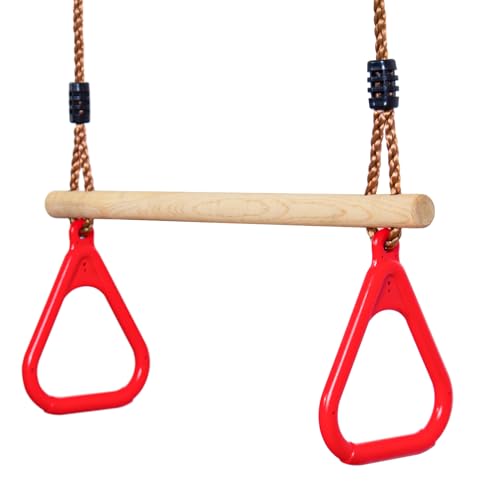 Leogreen Kinder Holz Trapeze Schaukel mit Kunststoff Turnringe, Aufhängen belastbar bis 150KG, Schaukel Outdoor Kinder, Kinderholz Trapeze Schaukel für Garten Indoor Outdoor, Rot von Leogreen