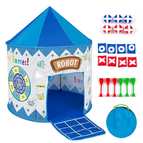 Leogreen Kinder Spielzelt mit Dart & Zielscheibe, 4 in 1 Kinderzelt Indoor Outdoor Spielzelte Spielhaus Spiele Spielzeug Geschenk für Kinder Baby Mädchen Jungen, 8 Sandsäcke Inklusive von Leogreen