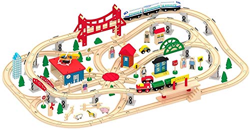 Leomark Holzeisenbahn für Kinder ~ mit 130 Teilen ~ Spielzeug Eisenbahn Zug komplett Set Holz von Leomark