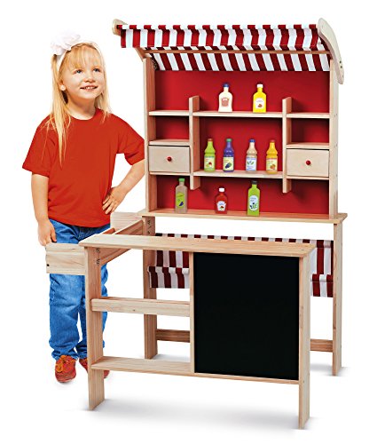 Leomark Kaufladen aus Holz - Supermarket - inklusive Kaufladenzubehör, Verkaufsstand mit Verkaufsregal, Frontablage und Tafel und Zubehör, Marktstand für Kinder, Höhe: 117 cm von Leomark