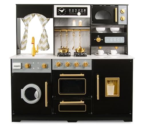 Leomark Kinderküche aus Holz für Kinder Royal Black Spielküche mit Wasserfunktion Kochfelder, Mikrowelle, Waschmaschine, Kaffeemaschine, Eiswürfelspender Holzküche mit Gold Zubehör Leomark Kinderküche aus Holz für Kinder Royal Black Spielküche mit Wasserfunktion Kochfelder, Mikrowelle, Waschmaschine, Kaffeemaschine, Eiswürfelspender Holzküche mit Gold Zubehör von Leomark