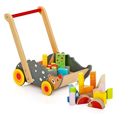 LEOMARK Lauflernwagen Holz Bausteine Wonder Walker Holz Lauflernhilfe ab 1 Jahr für Jungen und Mädchen Bunte Blöcke Gehversuche Igeltier von Leomark