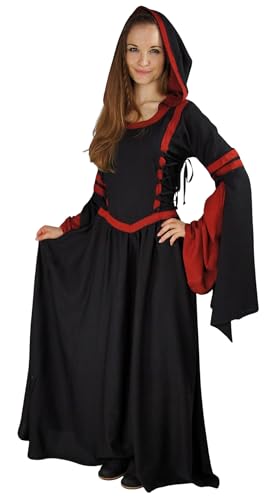 Leonardo Carbone® Damen Kleid Kapuzenkleid Isolde | Kapuze | Trompetenärmel | Karneval, Halloween, Cosplay, LARP, Mittelalter, Gewand, Kostüm, Fantasy | 100% Viskose Schwarz/Rot 2XL von Leonardo Carbone