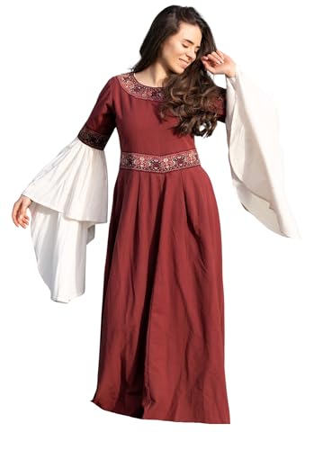 Leonardo Carbone® Damen Kleid Yala | Stickerei & Schnürung | Karneval, Halloween, Cosplay, LARP, Mittelalter, Wikinger, Kostüm, Festkleid, Renaissance | 100% Baumwolle Rot 2XL von Leonardo Carbone