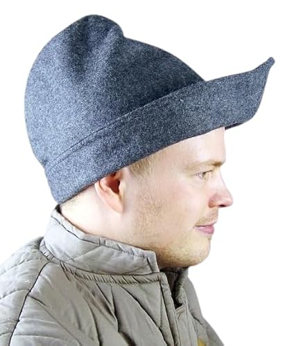 Leonardo Carbone® Herren Kopfbedeckung Robin Hood-Hut | Asymmetrischer Rand | Mittelalterlicher Stil | Karneval, Halloween, Cosplay, LARP, Hut, Mütze, Accessoire | Wolle Grau Einheitsgröße von Leonardo Carbone