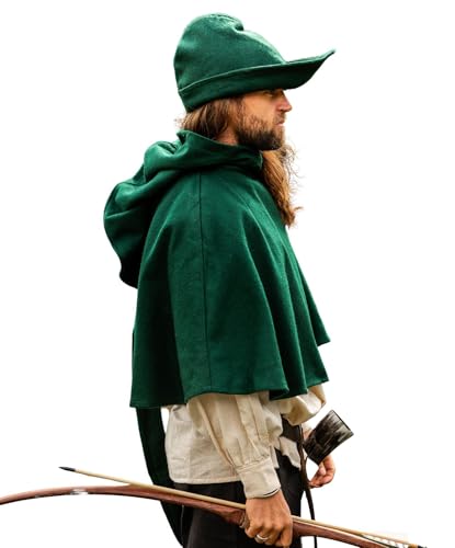 Leonardo Carbone® Herren Kopfbedeckung Robin Hood-Hut | Asymmetrischer Rand | Mittelalterlicher Stil | Karneval, Halloween, Cosplay, LARP, Hut, Mütze, Accessoire | Wolle Grün Einheitsgröße von Leonardo Carbone