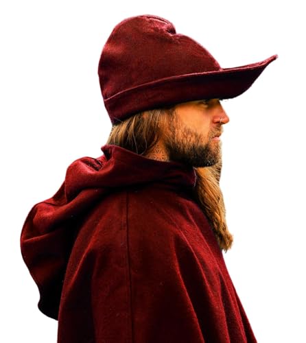 Leonardo Carbone® Herren Kopfbedeckung Robin Hood-Hut | Asymmetrischer Rand | Mittelalterlicher Stil | Karneval, Halloween, Cosplay, LARP, Hut, Mütze, Accessoire | Wolle Rot Einheitsgröße von Leonardo Carbone