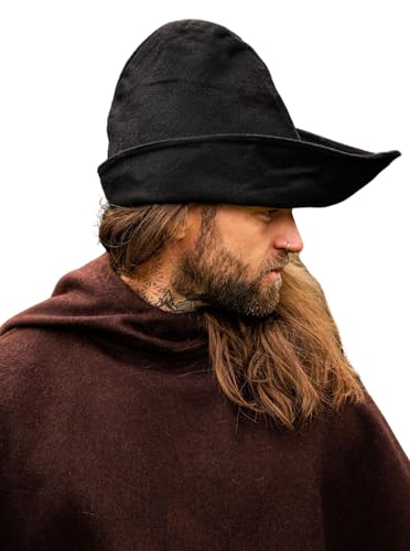 Leonardo Carbone® Herren Kopfbedeckung Robin Hood-Hut | Asymmetrischer Rand | Mittelalterlicher Stil | Karneval, Halloween, Cosplay, LARP, Hut, Mütze, Accessoire | Wolle Schwarz Einheitsgröße von Leonardo Carbone