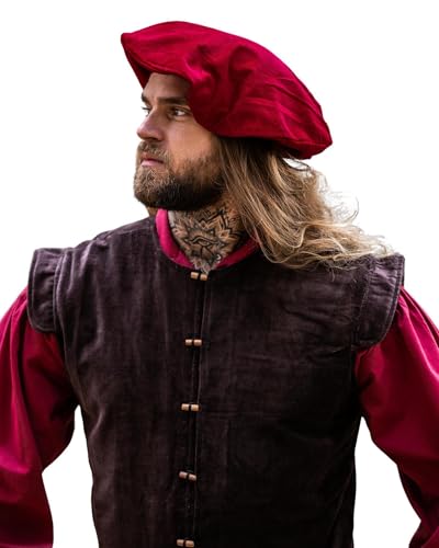 Leonardo Carbone® Herren Kopfbedeckung Samt-Barett Kurt | Integriertes Band | Raffungen Hinten | Karneval, Halloween, Cosplay, LARP, Mittelalter, Barett, Hut, Baumwolle | 100% Baumwolle Rot L von Leonardo Carbone