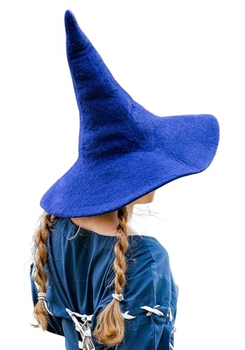 Leonardo Carbone® Hexenhut Agata - Hexenkostüm, Mittelalter Kleidung Kopfbedeckung, Halloween Kostüm Damen, Witcher Hat, Zauberer Hut, LARP-Kleidung, Karneval, Cosplay - 100% Wolle Blau von Leonardo Carbone