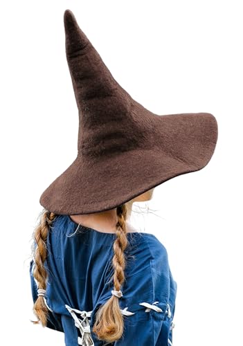 Leonardo Carbone® Hexenhut Agata - Hexenkostüm, Mittelalter Kleidung Kopfbedeckung, Halloween Kostüm Damen, Witcher Hat, Zauberer Hut, LARP-Kleidung, Karneval, Cosplay - 100% Wolle Braun von Leonardo Carbone