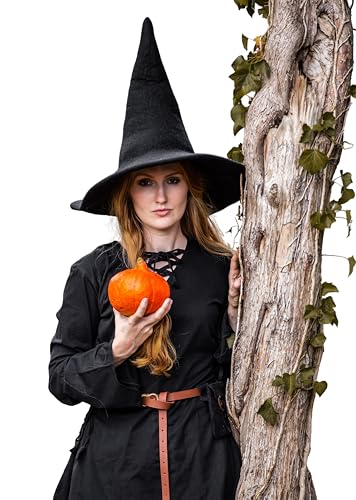 Leonardo Carbone® Hexenhut Agata - Hexenkostüm, Mittelalter Kleidung Kopfbedeckung, Halloween Kostüm Damen, Witcher Hat, Zauberer Hut, LARP-Kleidung, Karneval, Cosplay - 100% Wolle Schwarz von Leonardo Carbone